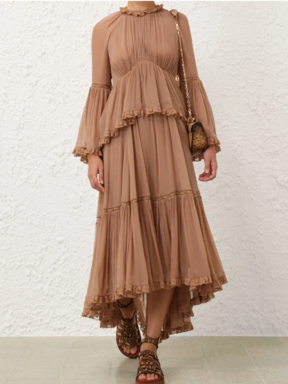 NWT New ZIMMERMANN Hypnotic Peplum Flutter Tiered Midi Dress in Biscuit Size 0 - Picture 9 of 13